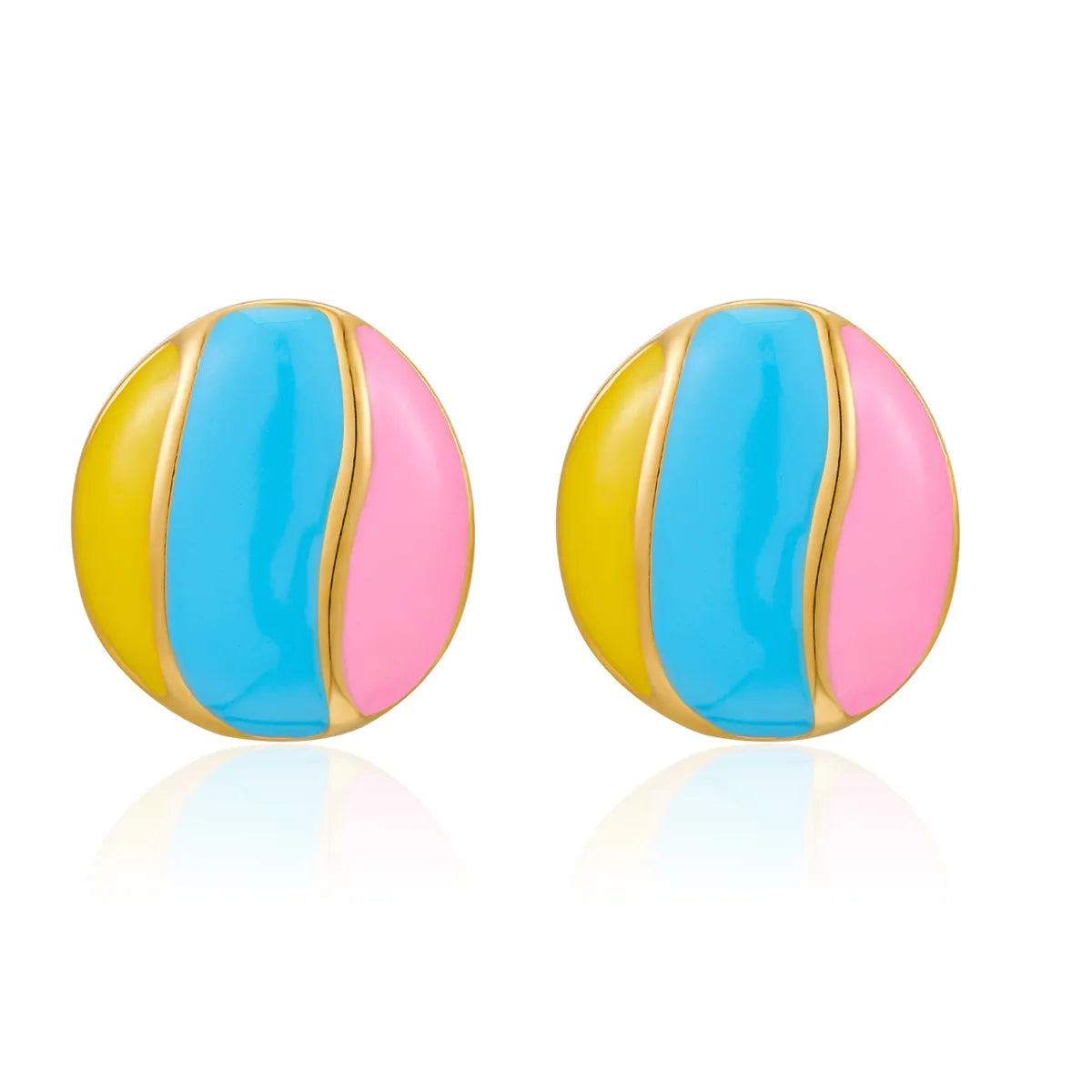 1 Pair Simple Style Artistic Round Color Block Enamel 304 Stainless Steel 18K Gold Plated Ear Studs