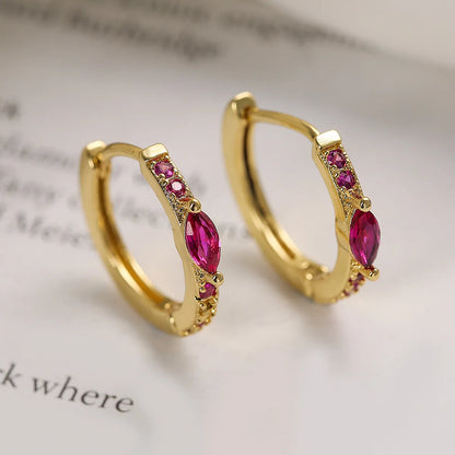 1 Pair Simple Style Artistic Round Copper Plating Inlay Zircon 18k Gold Plated Hoop Earrings