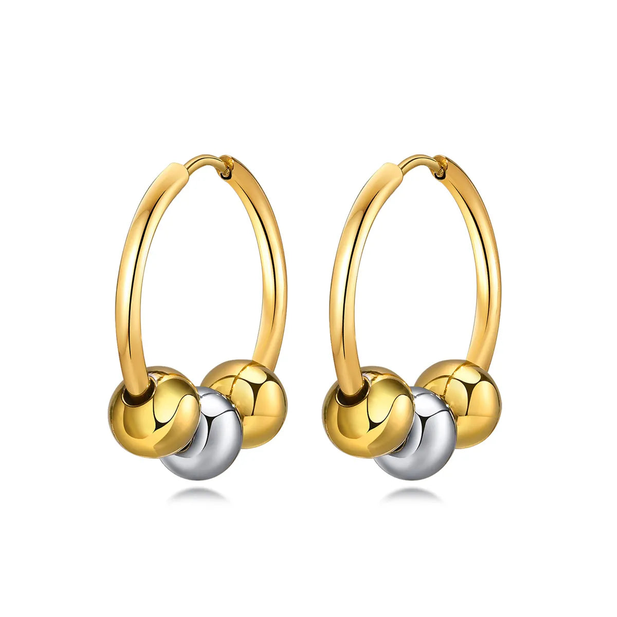 1 Pair Simple Style Ball Plating Stainless Steel Hoop Earrings