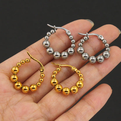 1 Pair Simple Style Ball Solid Color Plating 303 Stainless Steel 304 Stainless Steel 18K Gold Plating In The Furnace Earrings