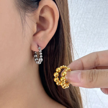 1 Pair Simple Style Ball Solid Color Plating 303 Stainless Steel 304 Stainless Steel 18K Gold Plating In The Furnace Earrings