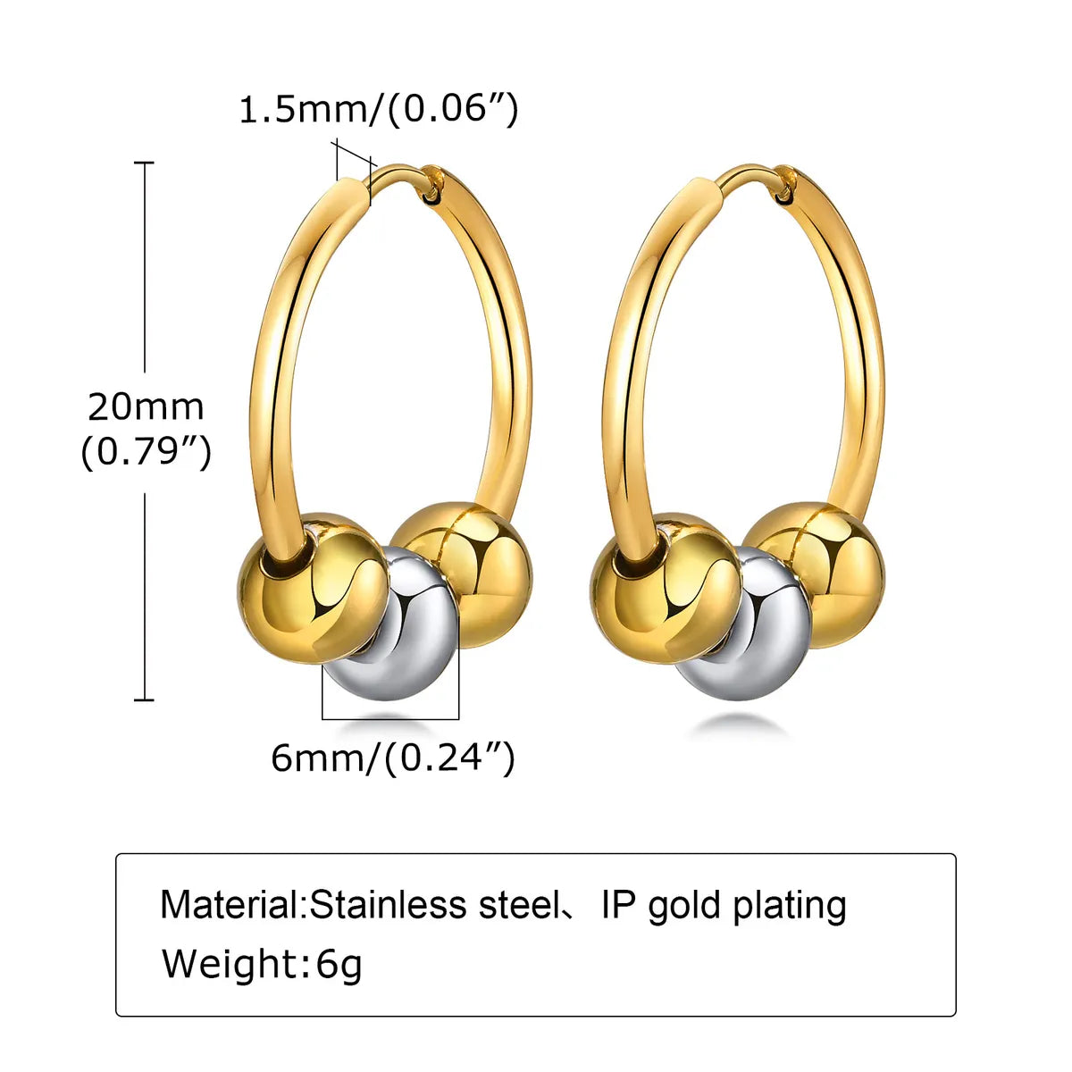 1 Pair Simple Style Ball Stainless Steel Plating Hoop Earrings