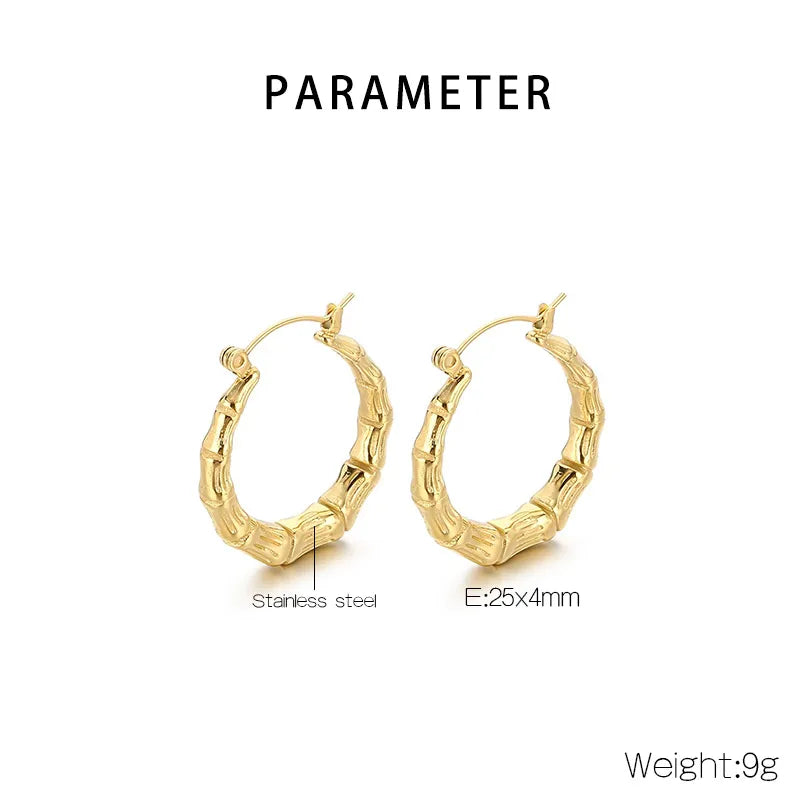 1 Pair Simple Style Bamboo Joint Solid Color 304 Stainless Steel 18K Gold Plated Hoop Earrings