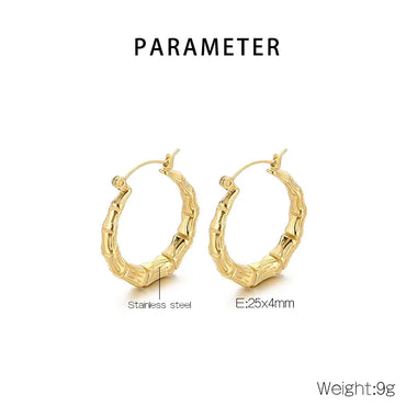 1 Pair Simple Style Bamboo Joint Solid Color 304 Stainless Steel 18K Gold Plated Hoop Earrings