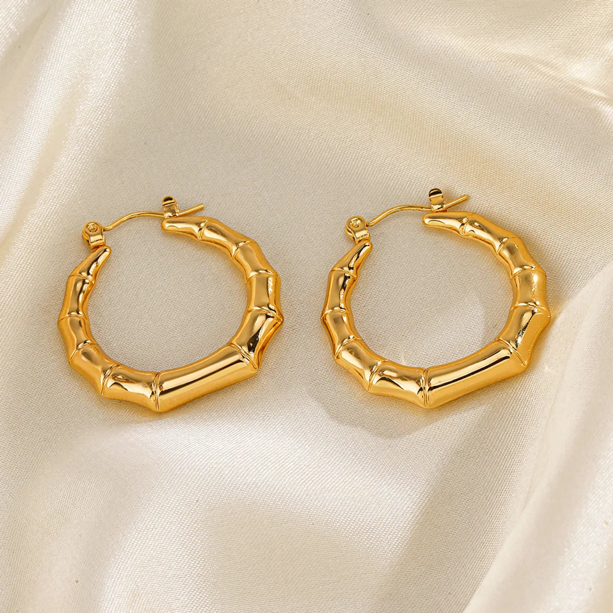 1 Pair Simple Style Bamboo Joint Solid Color Plating Stainless Steel 18K Gold Plated Earrings