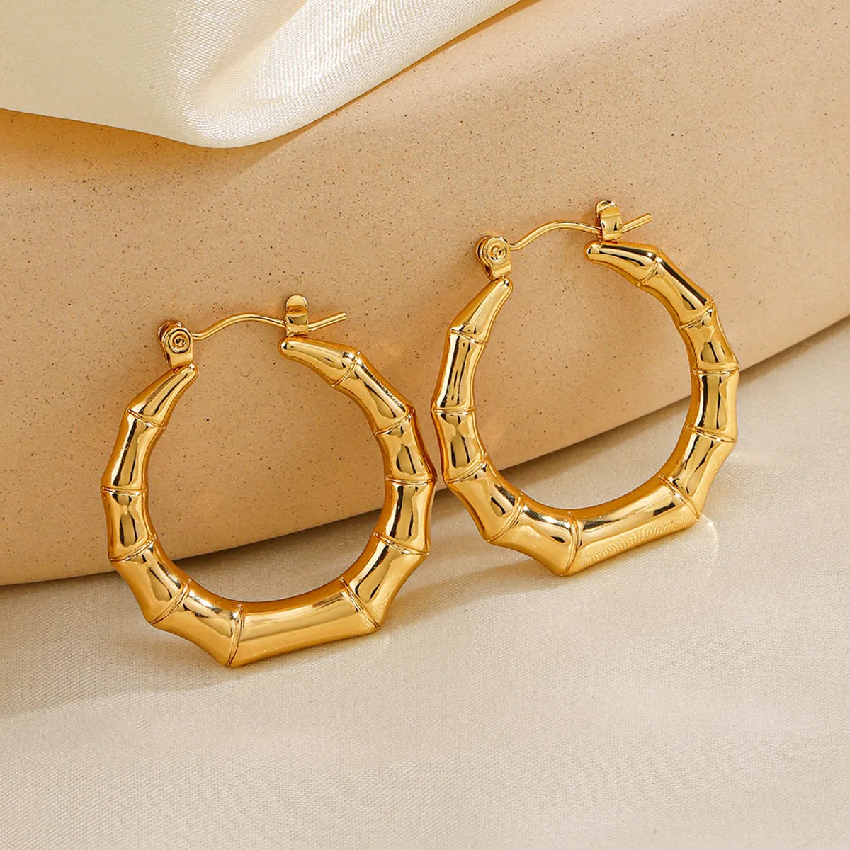 1 Pair Simple Style Bamboo Joint Solid Color Plating Stainless Steel 18K Gold Plated Earrings