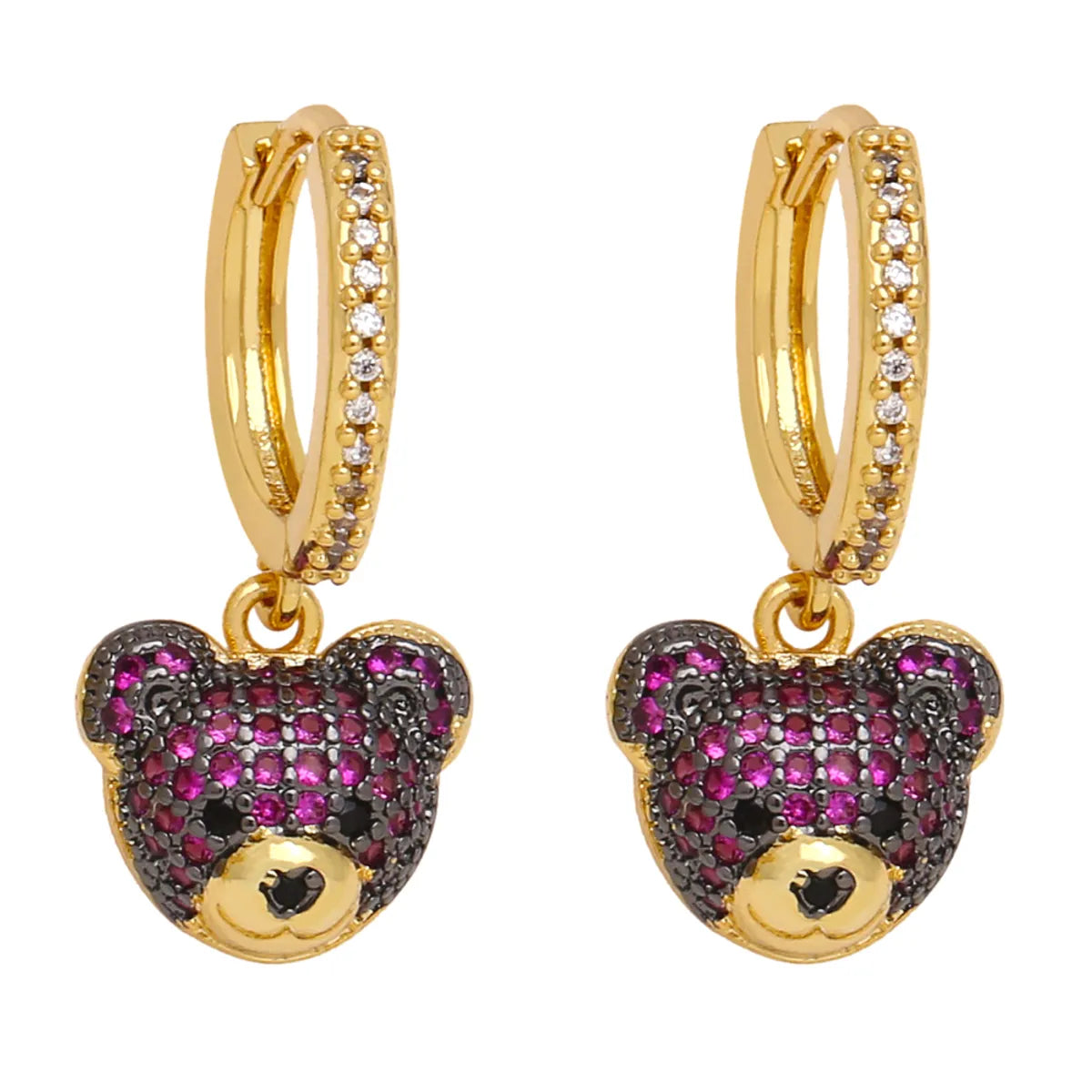 1 Pair Simple Style Bear Plating Inlay Copper Zircon 18k Gold Plated Drop Earrings