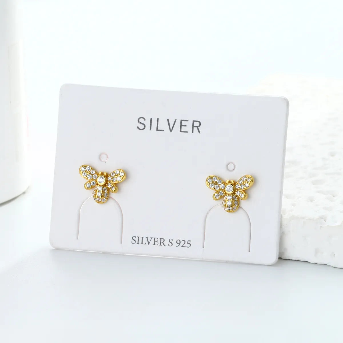 1 Pair Simple Style Bee Inlay Sterling Silver Zircon Earrings