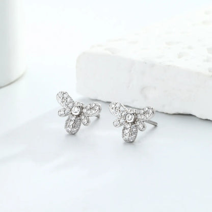 1 Pair Simple Style Bee Inlay Sterling Silver Zircon Earrings