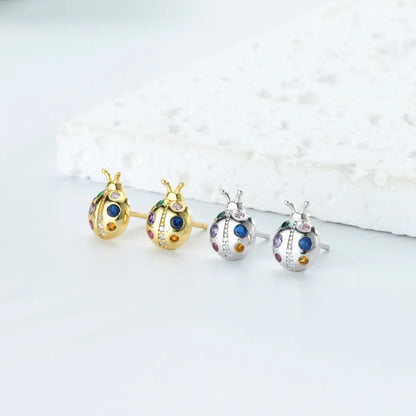 1 Pair Simple Style Beetles Plating Inlay Sterling Silver Zircon White Gold Plated Gold Plated Ear Studs