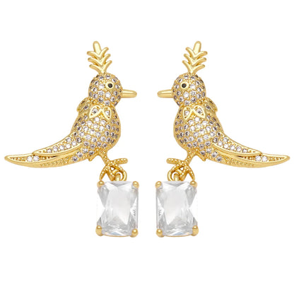 1 Pair Simple Style Bird Plating Inlay Copper Zircon 18k Gold Plated Drop Earrings