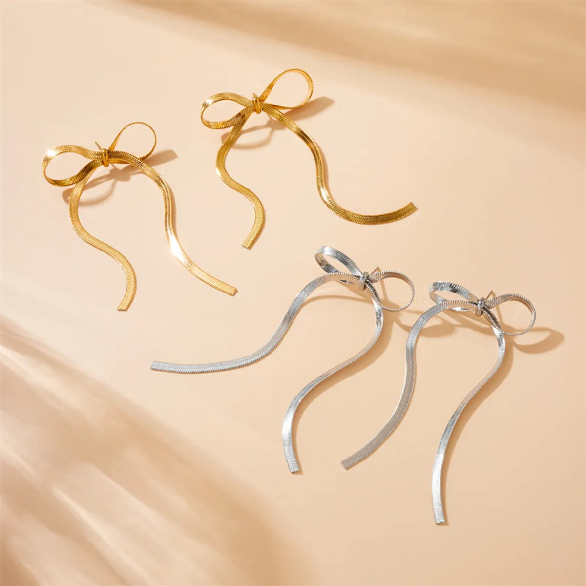 1 Pair Simple Style Bow Knot 304 Stainless Steel 18K Gold Plated Drop Earrings