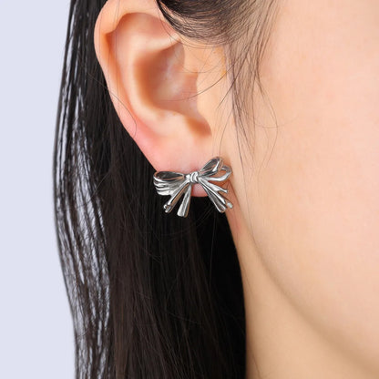 1 Pair Simple Style Bow Knot 304 Stainless Steel Ear Studs