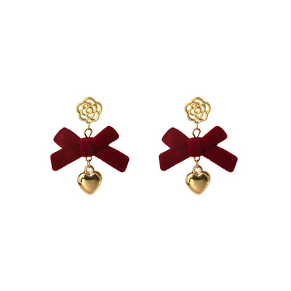 1 Pair Simple Style Bow Knot Alloy Inlay Artificial Diamond Women's Drop Earrings