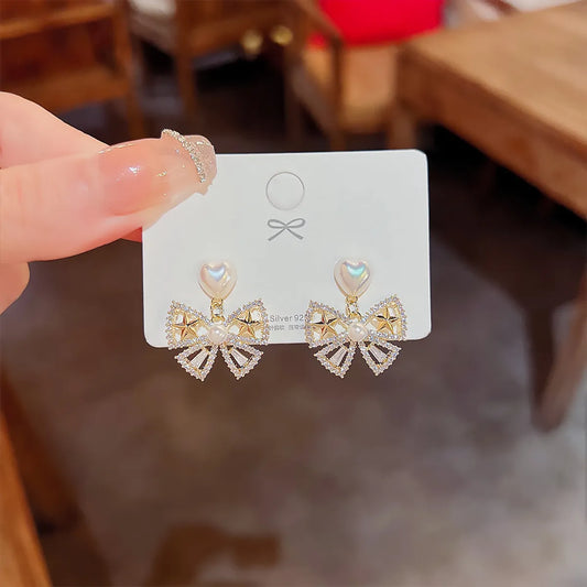 1 Pair Simple Style Bow Knot Inlay Alloy Zircon Drop Earrings