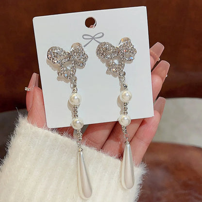 1 Pair Simple Style Bow Knot Inlay Alloy Zircon Drop Earrings