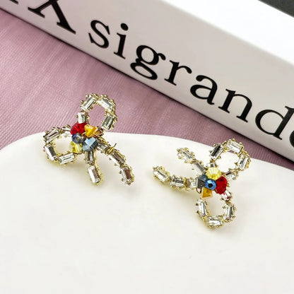 1 Pair Simple Style Bow Knot Inlay Alloy Zircon Ear Studs