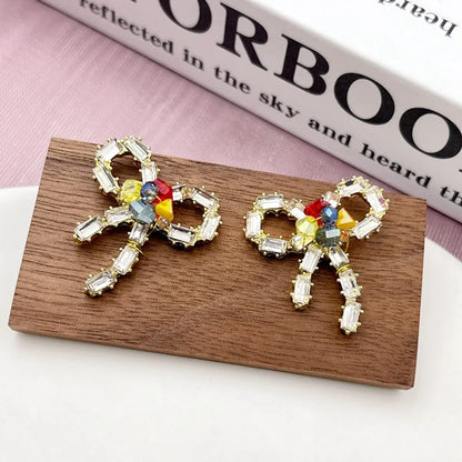 1 Pair Simple Style Bow Knot Inlay Alloy Zircon Ear Studs