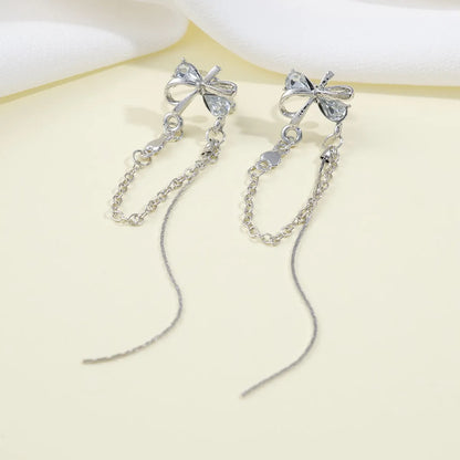 1 Pair Simple Style Bow Knot Inlay Metal Zircon Drop Earrings