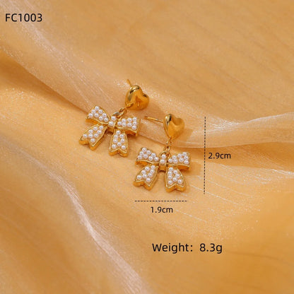 1 Pair Simple Style Bow Knot Plating 304 Stainless Steel Artificial Pearl Earrings