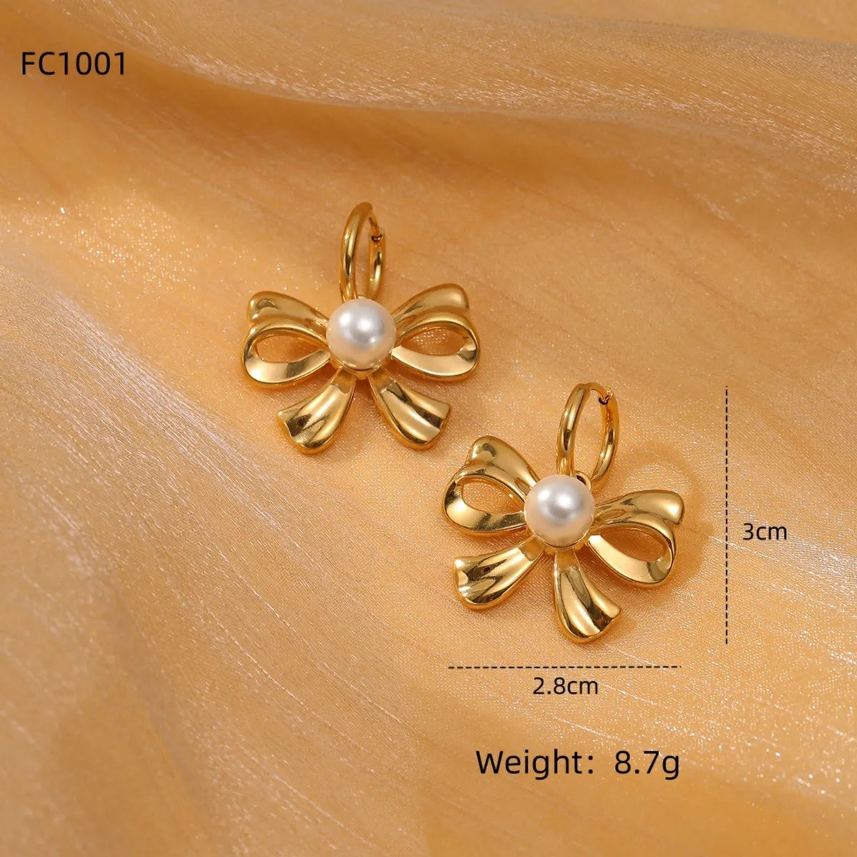 1 Pair Simple Style Bow Knot Plating 304 Stainless Steel Artificial Pearl Earrings