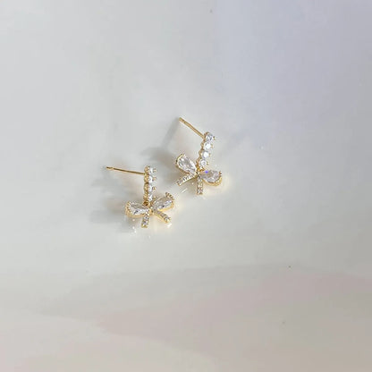 1 Pair Simple Style Bow Knot Plating Inlay Copper Zircon Gold Plated Ear Studs