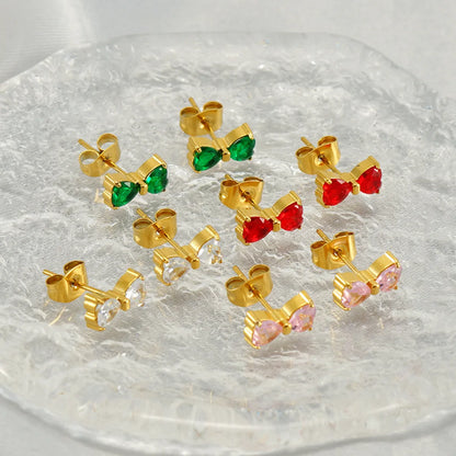 1 Pair Simple Style Bow Knot Plating Inlay Stainless Steel Zircon Ear Studs