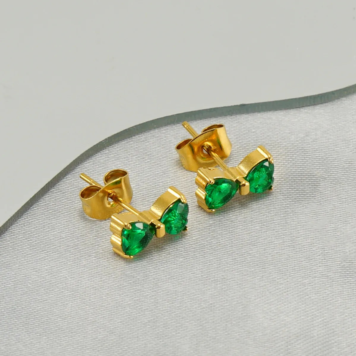 1 Pair Simple Style Bow Knot Plating Inlay Stainless Steel Zircon Ear Studs