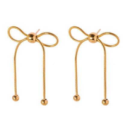 1 Pair Simple Style Bow Knot Plating Stainless Steel 18k Gold Plated Drop Earrings