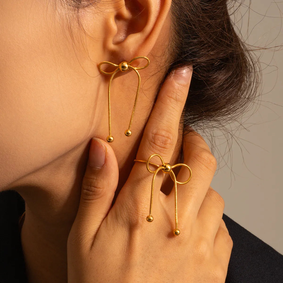 1 Pair Simple Style Bow Knot Plating Stainless Steel 18k Gold Plated Drop Earrings