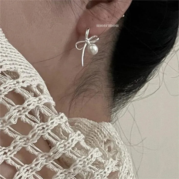 1 Pair Simple Style Bow Knot Plating Sterling Silver Ear Studs