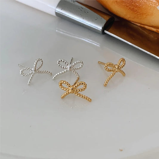 1 Pair Simple Style Bow Knot Plating Sterling Silver Ear Studs