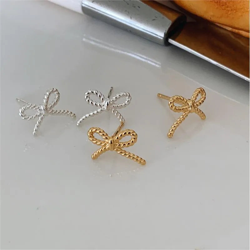 1 Pair Simple Style Bow Knot Plating Sterling Silver Ear Studs