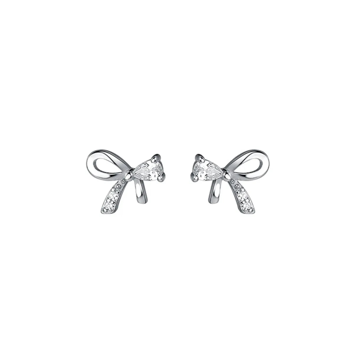 1 Pair Simple Style Bow Knot Sterling Silver Inlay Zircon Sleeper Earrings  Ear Studs