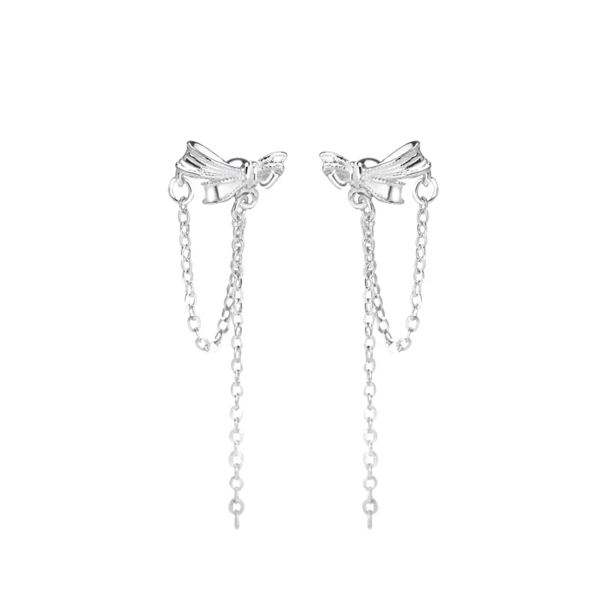 1 Pair Simple Style Bow Knot Tassel Plating Sterling Silver Drop Earrings