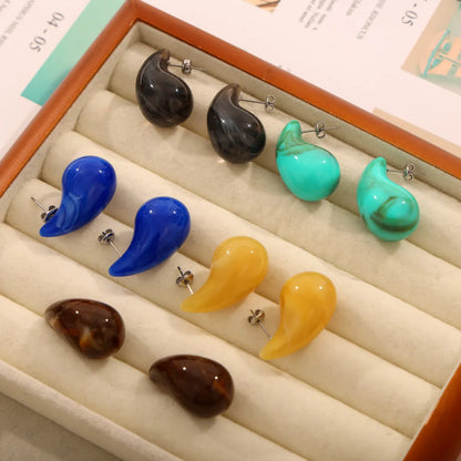 1 Pair Simple Style British Style Commute Water Droplets Plating Resin Titanium Steel Ear Studs