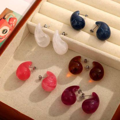 1 Pair Simple Style British Style Commute Water Droplets Plating Resin Titanium Steel Ear Studs