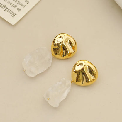 1 Pair Simple Style British Style Irregular Natural Stone Copper 18K Gold Plated Drop Earrings