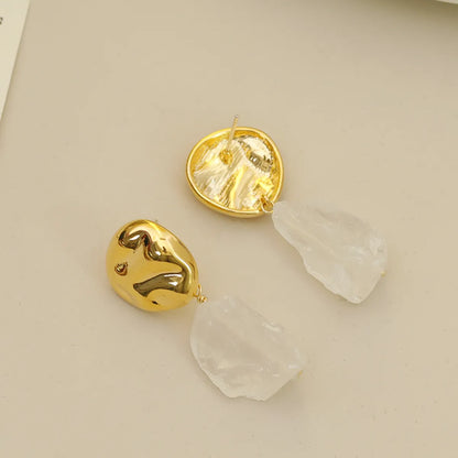 1 Pair Simple Style British Style Irregular Natural Stone Copper 18K Gold Plated Drop Earrings