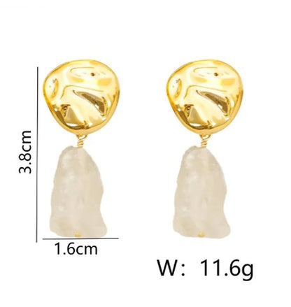 1 Pair Simple Style British Style Irregular Natural Stone Copper 18K Gold Plated Drop Earrings