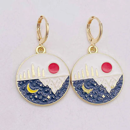 1 Pair Simple Style Building Landscape Arylic Alloy Drop Earrings