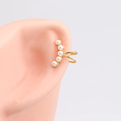 1 Pair Simple Style Bunny Ears Solid Color Plating Inlay Sterling Silver Pearl White Gold Plated Gold Plated Ear Cuffs