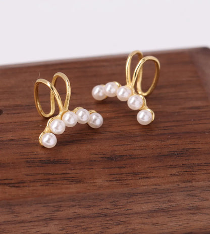 1 Pair Simple Style Bunny Ears Solid Color Plating Inlay Sterling Silver Pearl White Gold Plated Gold Plated Ear Cuffs