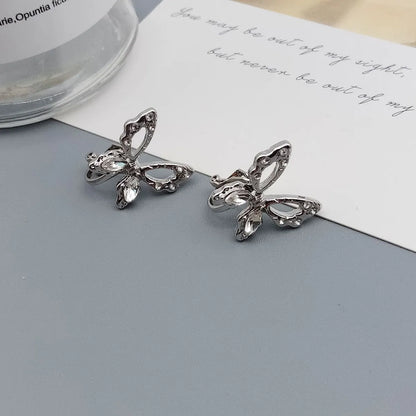 1 Pair Simple Style Butterfly Alloy Inlay Rhinestones Women's Ear Clips Ear Studs