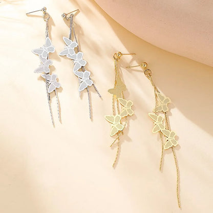 1 Pair Simple Style Butterfly Alloy Tassel Artificial Rhinestones Women'S Dangling Earrings