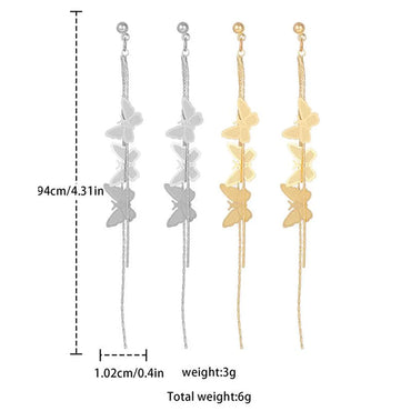 1 Pair Simple Style Butterfly Alloy Tassel Artificial Rhinestones Women'S Dangling Earrings