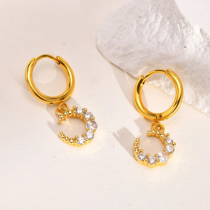 1 Pair Simple Style Butterfly Elephant Plating Inlay Stainless Steel Copper Zircon Gold Plated Drop Earrings