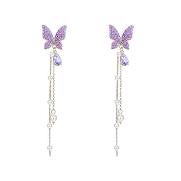 1 Pair Simple Style Butterfly Inlay Alloy Rhinestones Dangling Earrings