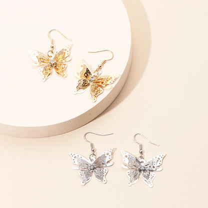 1 Pair Simple Style Butterfly Inlay Copper Zircon Drop Earrings