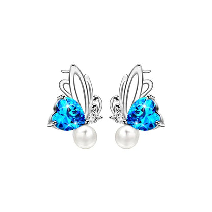 1 Pair Simple Style Butterfly Inlay Sterling Silver Crystal Ear Studs